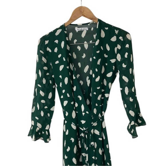Reformation Green White Mulberry Wrap Dress S - Picture 2 of 5